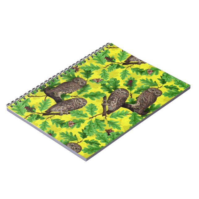 Carnet Hiboux dans la forêt sur fond jaune citron (Côté gauche)