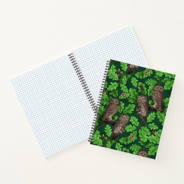 Carnet Hiboux dans la forêt sur fond vert foncé (Intérieur)