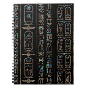 Carnet Hiéroglyphes égyptiens Abalone motif d'or