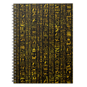 Carnet Hiéroglyphes égyptiens anciens or et couleur noire