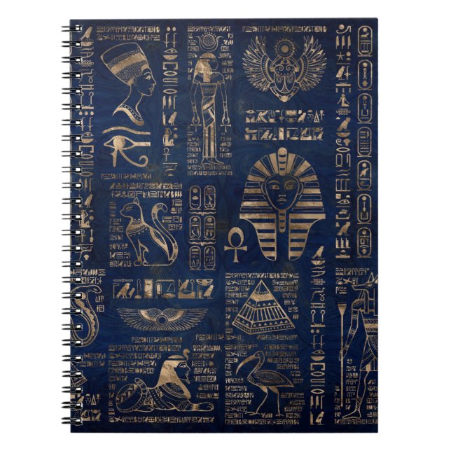 Carnet Hiéroglyphes et divinité-or égyptiens sur le (Devant)