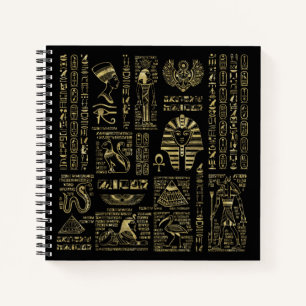 Carnet Hiéroglyphes et divinités égyptiens or sur noir