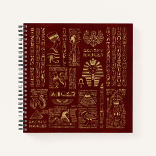 Carnet Hiéroglyphes et symboles égyptiens cuir rouge