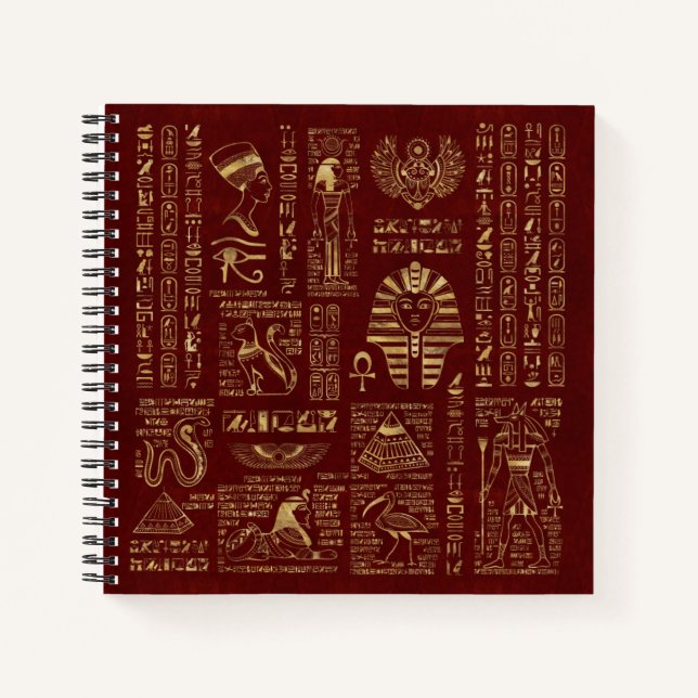 Carnet Hiéroglyphes et symboles égyptiens cuir rouge (Devant)