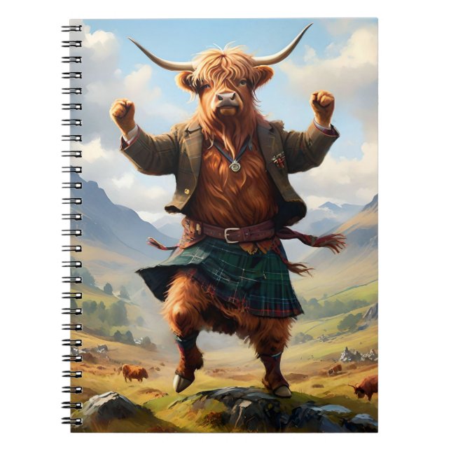Carnet Highland Cow Dansant Le Highland Fling, (Devant)