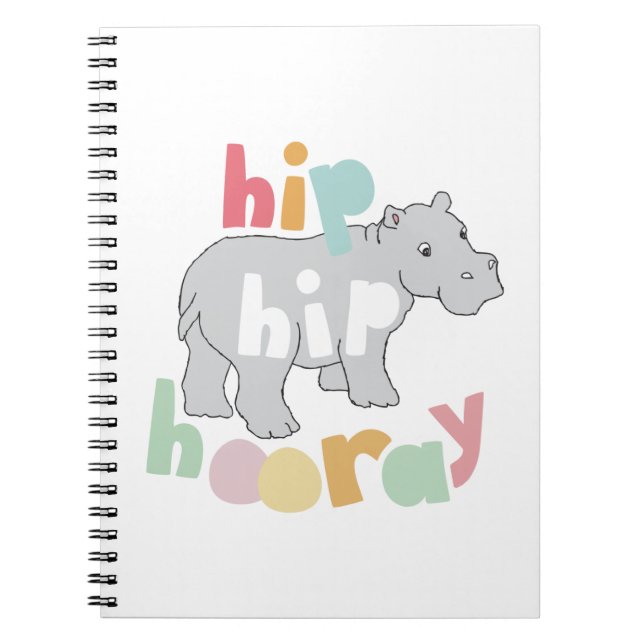 Carnet Hip Hip Hooray Gris Hippo Dessin Cute Animal Art (Devant)