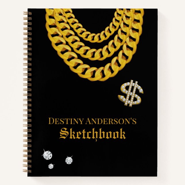 Carnet Hip Hop Rap Gold Cuban Link Chain 90's Sketchbook (Devant)