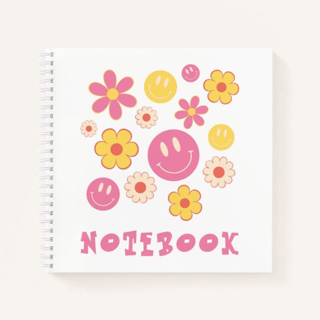 Carnet Hippie Boho Fleurs et Smile Retro (Devant)