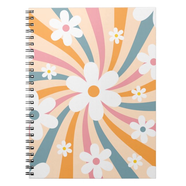 Carnet Hippie florale Super rétro couleur soleil margueri (Devant)