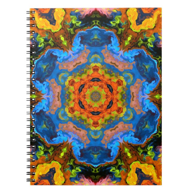 Carnet Hippie psychédélique orange bleu et vert (Devant)