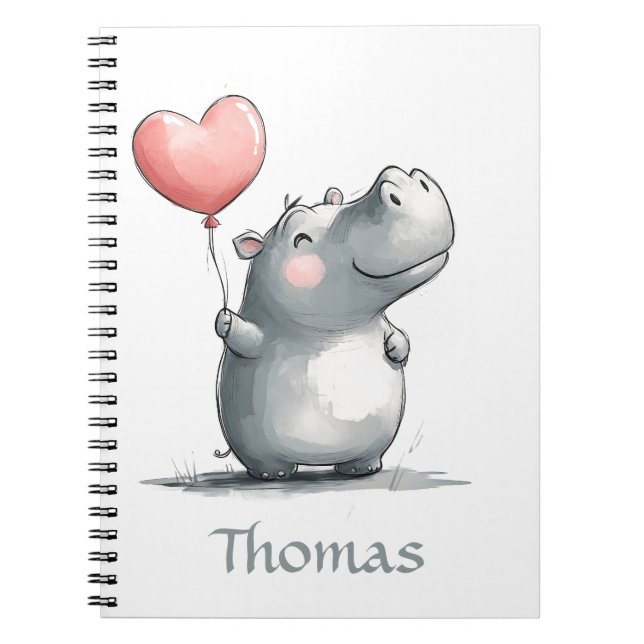 Carnet Hippo mignon avec illustration de ballon cardiaque (Devant)