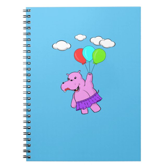 Carnet Hippo Rose Volant Avec Ballons (Devant)