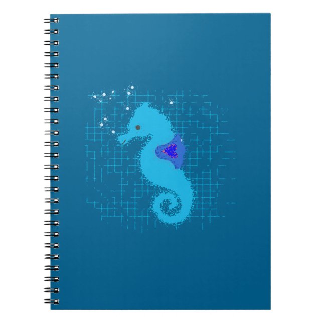 Carnet Hippocampe bleu sur fond en détresse (Devant)