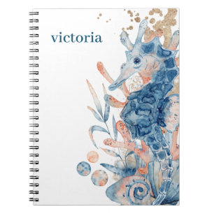 Carnet Hippocampe coquille sous la mer Bleu Anniversaire