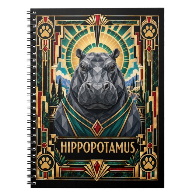 Carnet Hippopotame, faune Art déco (Devant)