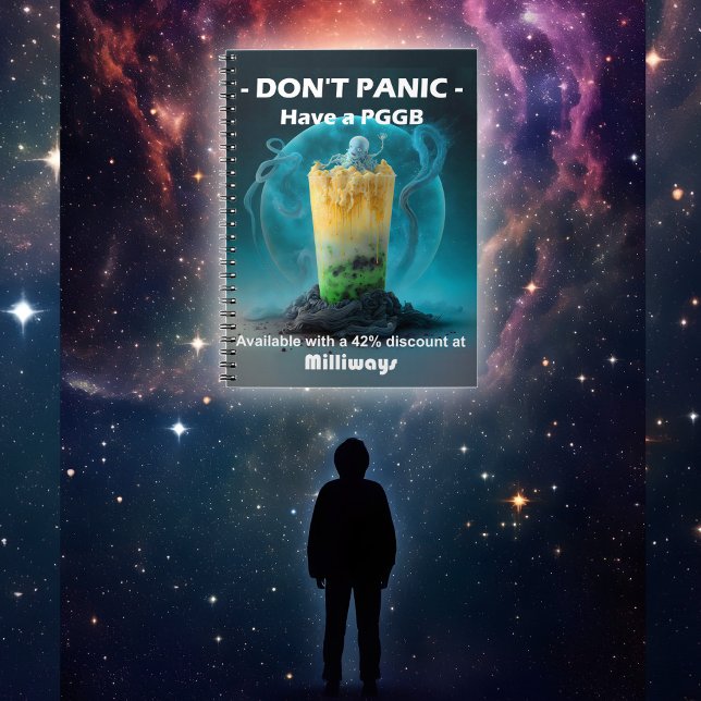 Carnet Hitchhiker (A notebook is displayed floating with the universe as a backdrop)