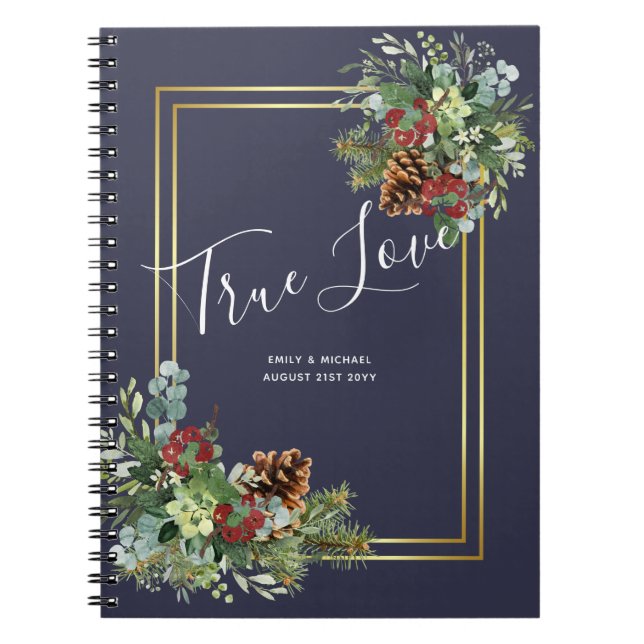 Carnet Hiver Red Berries Pine Cones Mariage (Devant)