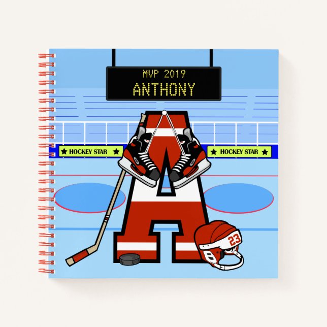 Carnet Hockey sur glace initial personnalisé (Devant)
