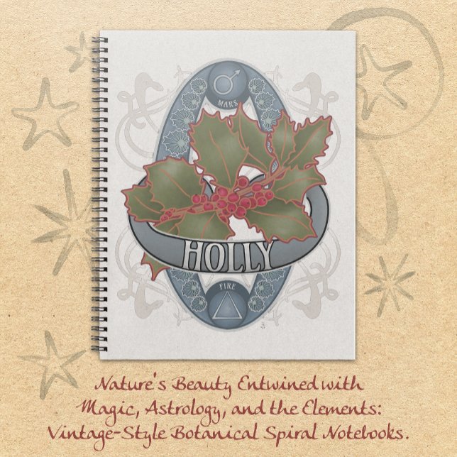 Carnet Holly - Astrologie des fleurs et magie (Holly-Flower Astrology and Magic Notebook vintage-style art of flowers and their magical symbols.)