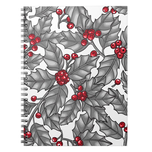 Carnet Holly berry, feuilles gris sur blanc (Devant)