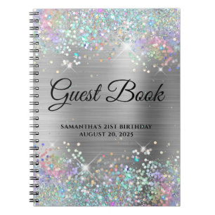 Carnet Holo Glitter Silver Foil 21st Birthday Guestbook