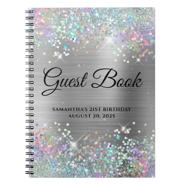 Carnet Holo Glitter Silver Foil 21st Birthday Guestbook (Devant)