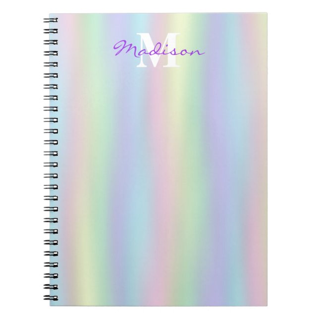 Carnet Hologramme arc-en-ciel doux | Monogramme (Devant)