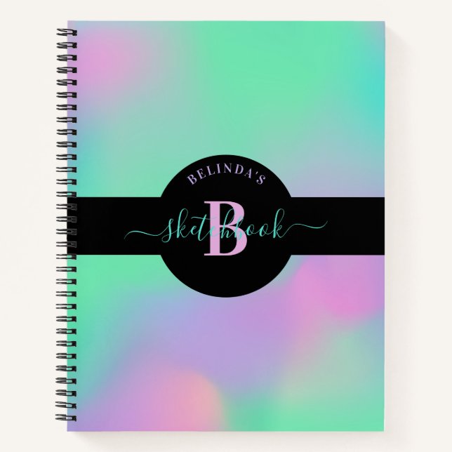 Carnet Holographique Monogramme Mint Green Pink (Devant)