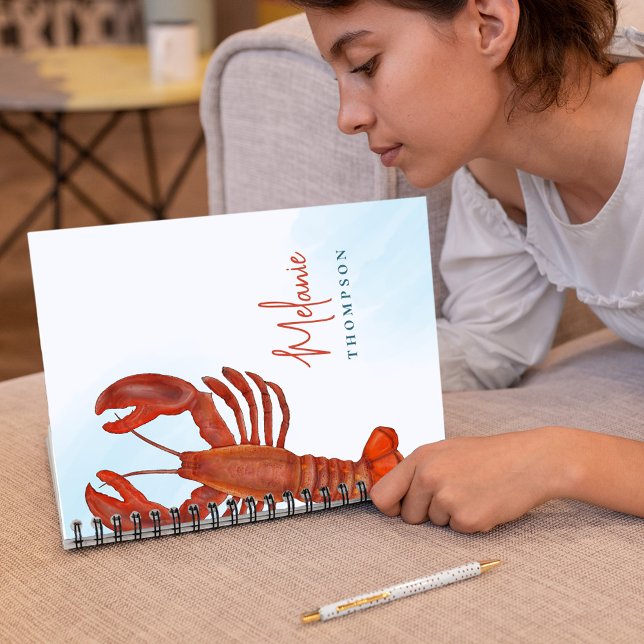 Carnet Homard rouge Nautique Personnalisé (Red lobster customized spiral notebook.)
