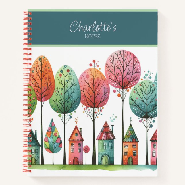 Carnet Homes heureux et arbres capricieux personnalisable (Devant)