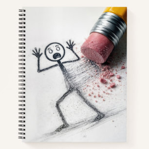 Carnet Homme stick figure choqué avec une gomme