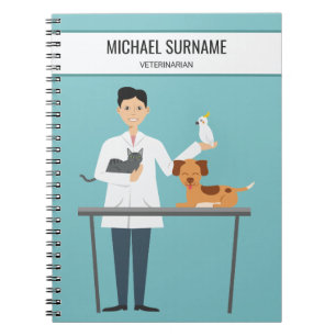 Carnet Homme vétérinaire avec animaux et texte personnali