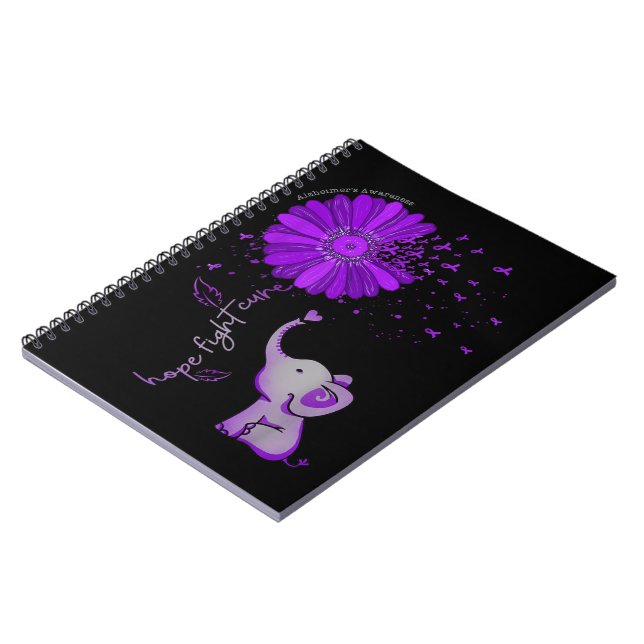 Carnet Hope Fight Cute Elephant Alzheimer's Purple Ribbon (Côté gauche)