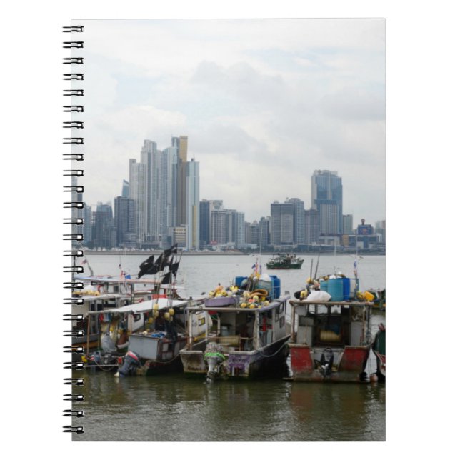 Carnet Horizon de Panamá City avec des bateaux de pêche (Devant)