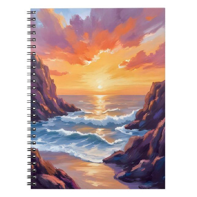 Carnet Horizon Doré | Coucher de soleil océanique Aquarel (Devant)