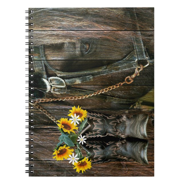 Carnet Horse Cowboy Boots Sunflowers Rustic Barque (Devant)