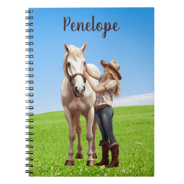 Carnet Horse Girl Horseback équitation Meadow Personnalis (Devant)