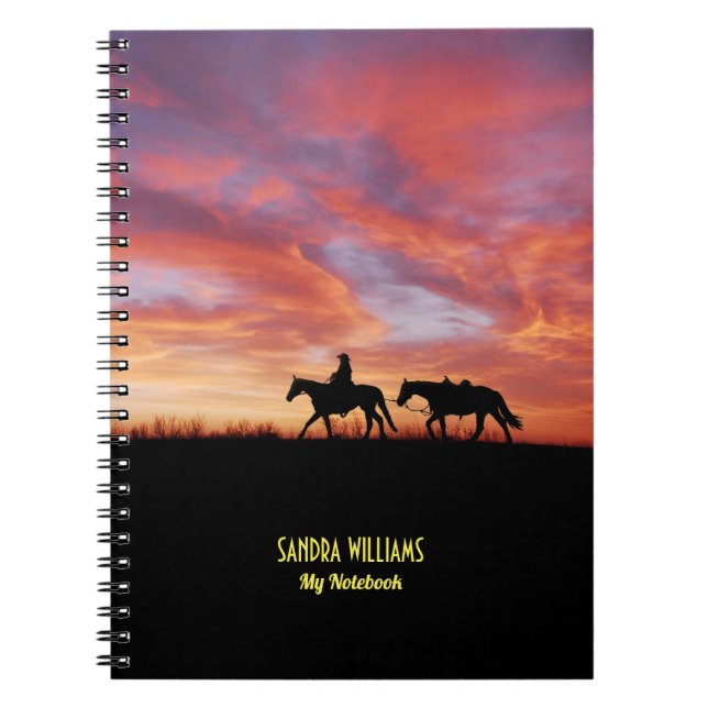 Carnet Horses at sunset personalised name  (Devant)