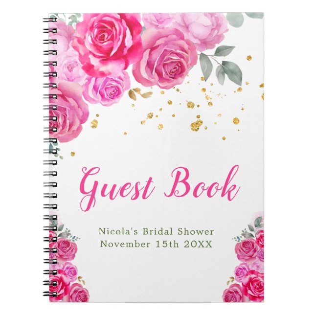 Carnet Hot Pink Floral Bridal Shower Guest Book (Devant)