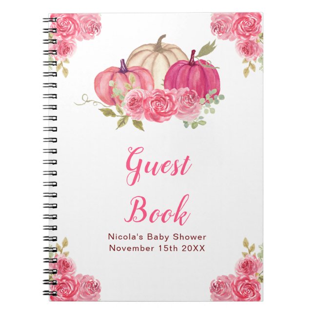 Carnet Hot Pink Floral Pumpkins Baby Shower Guest Book (Devant)