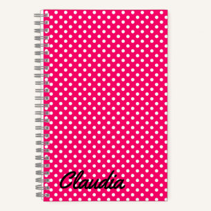 Carnet Hot Pink White Polka Dots Name Power Bank