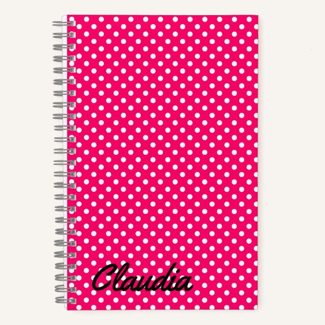 Carnet Hot Pink White Polka Dots Name Power Bank (Recto)
