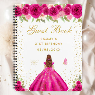 Carnet Hot rose Floral Brown Hair Princess Guest Book