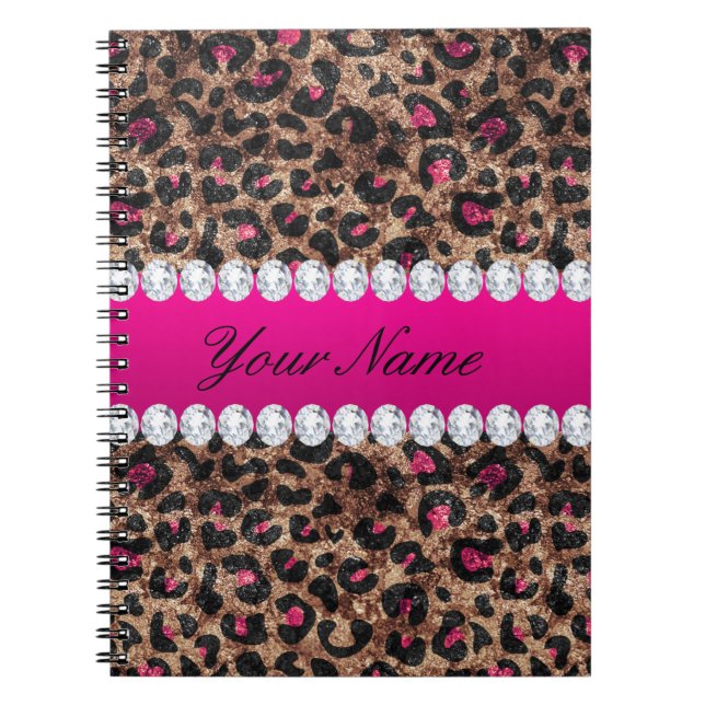 Carnet Huile d'or et diamants de Faux Leopard, Rose rose- (Devant)