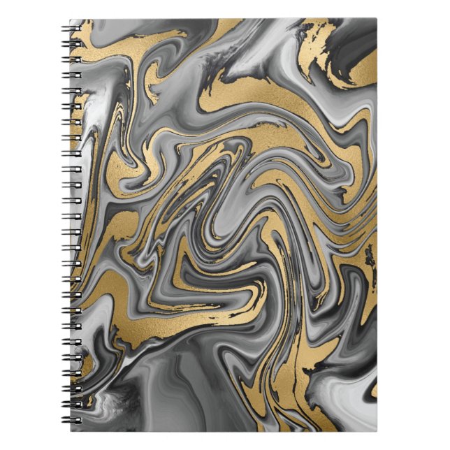 Carnet Huile Noire, Blanc Et Or Marbré Slick Abstrait (Devant)
