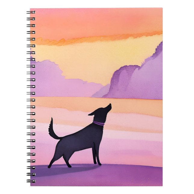 Carnet Hurlement de chien | Silhouette de chien noir à l' (Devant)