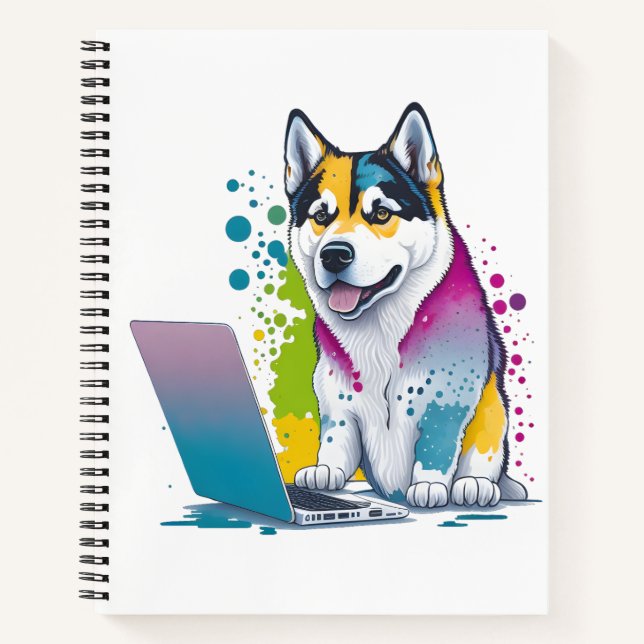 Carnet Husky Chig Computer Rainbow Watercolor Tech Savvy (Devant)