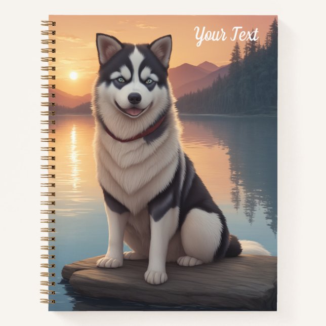 Carnet Husky sibérien au bord d'un lac (Devant)