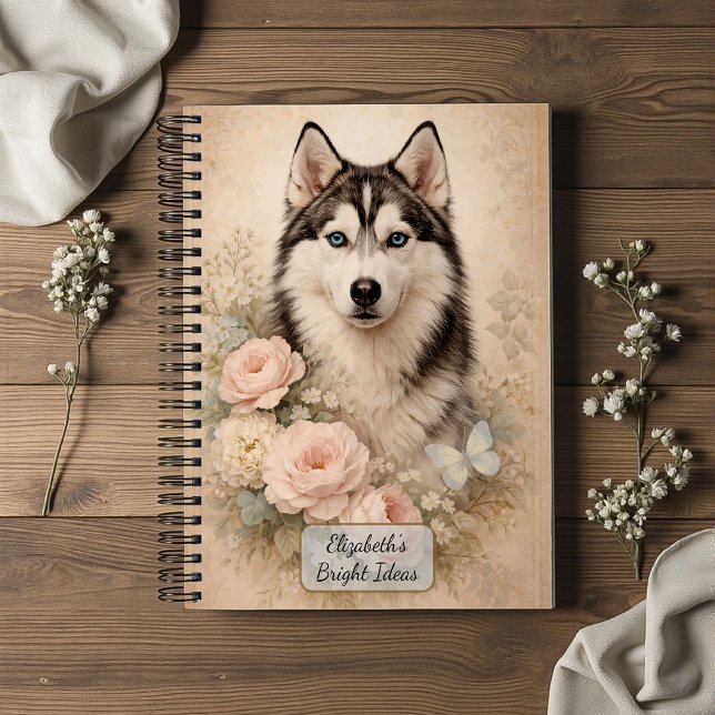 Carnet Husky sibérien avec des roses (Créateur téléchargé)