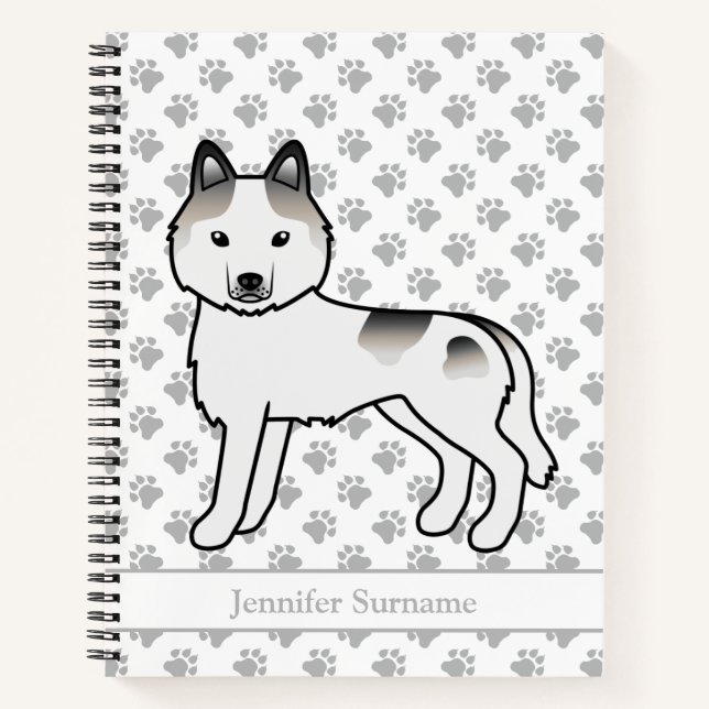 Carnet Husky sibérien piebalde gris dessin animé de chien (Devant)